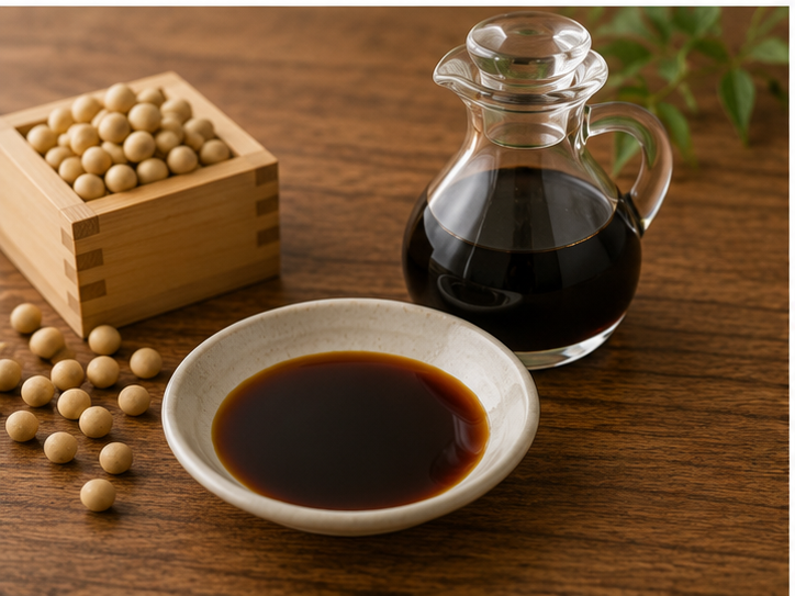 Japanese soy sauce in a small ceramic dish