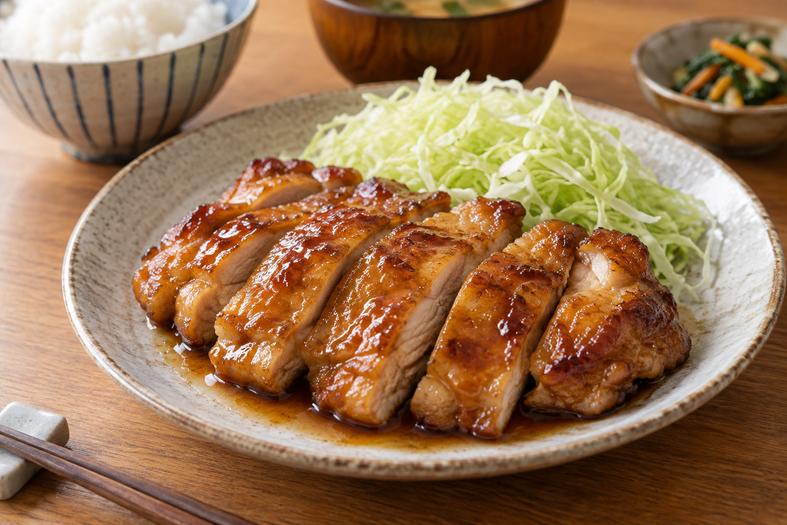 Japanese chicken teriyaki with a glossy soy mirin glaze