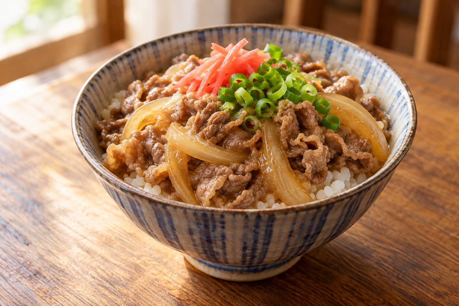 Japanese gyudon beef and onion rice bowl