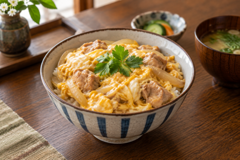 Japanese oyakodon chicken and egg rice bowl